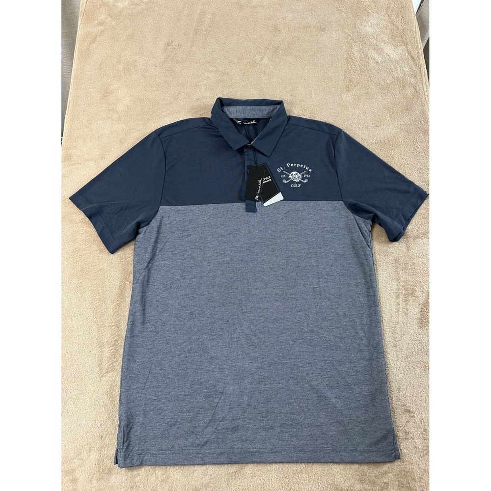 Travis Mathew Oceanside Blocked Polo shirt Mens Size L Blue Gray 2toned Golf NEW